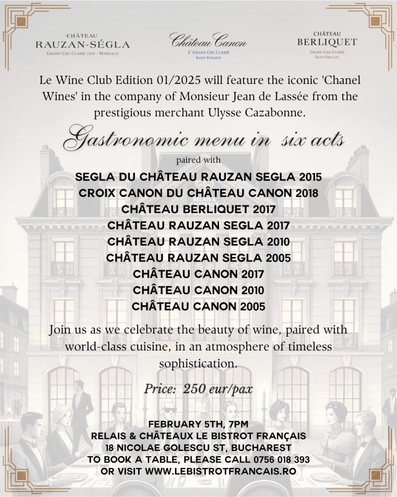 Le Wine Club Wine Dinner ft Chanel Wines Menu